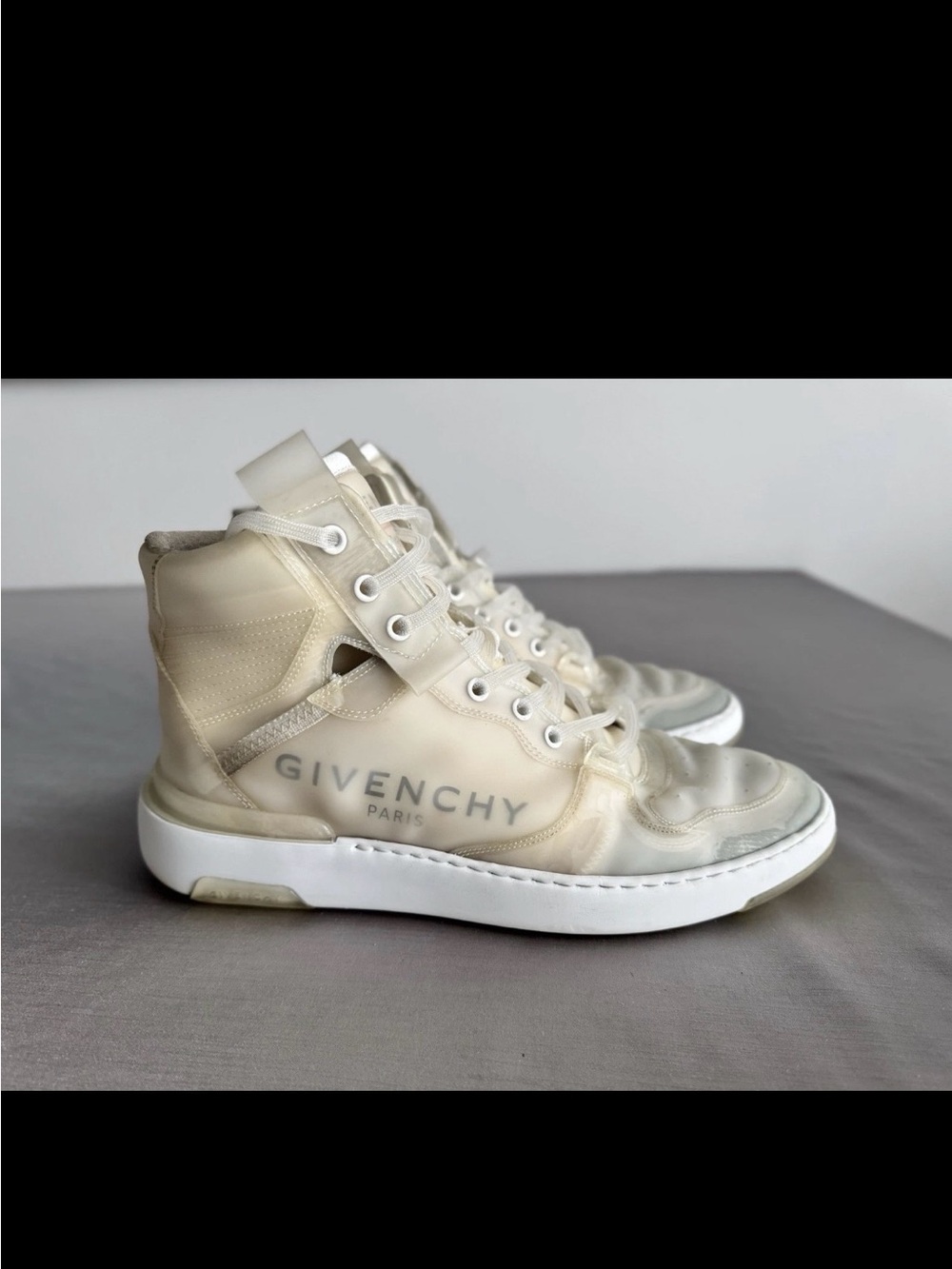 Givenchy Off-White Translucent High-Top Sneakers with White Soles